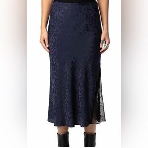 Zadig & Voltaire Navy Lace 100% Silk Maxi Skirt - Sz 36 NWT